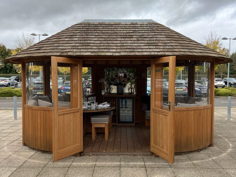 Windsor wooden garden gazebo with premium doors open